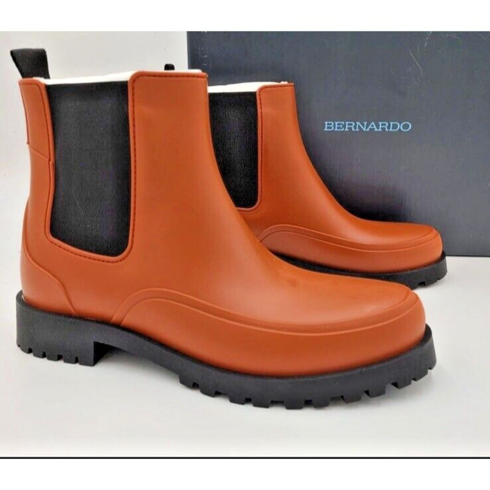 Bernardo Women's 10 Chelsea Rain Boots Terracotta Orange Waterproof Lug Sole